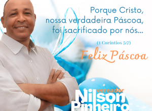 Feliz Páscoa Post Instagram Azul e Branco